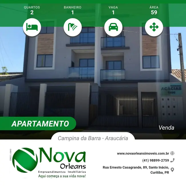 Foto 1 de Apartamento com 2 quartos à venda, 59m2 em Campina da Barra, Araucaria - PR