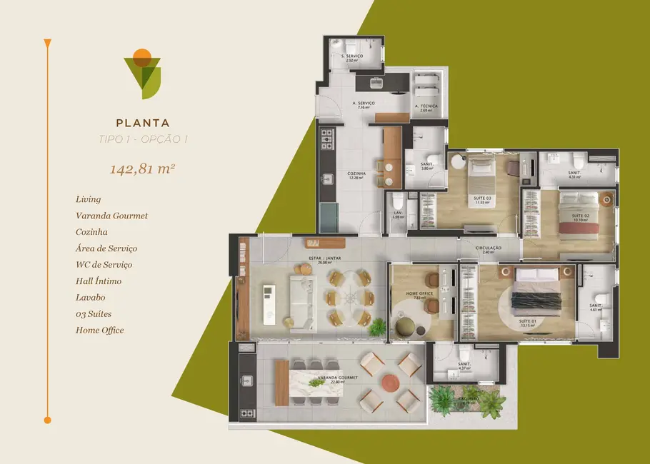 Apartamento com 3 quartos à venda, 143m2 em Candeal, Salvador - BA - imagem 6 Foto 6 de Apartamento com 3 quartos à venda, 143m2 em Candeal, Salvador - BA