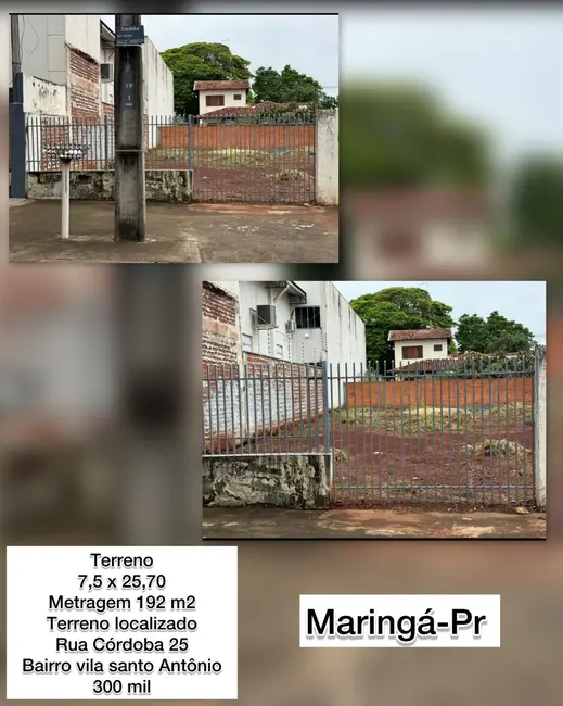 Foto 3 de Terreno / Lote à venda, 192m2 em Vila Santo Antônio, Maringa - PR