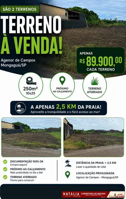 Foto 1 de Terreno / Lote à venda, 250m2 em Agenor de Campos, Mongagua - SP