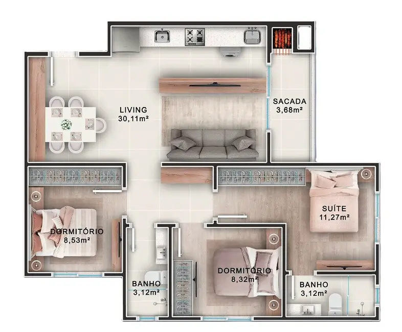 Apartamento com 2 quartos à venda em Municípios, Balneario Camboriu - SC - imagem 6 Foto 6 de Apartamento com 2 quartos à venda em Municípios, Balneario Camboriu - SC