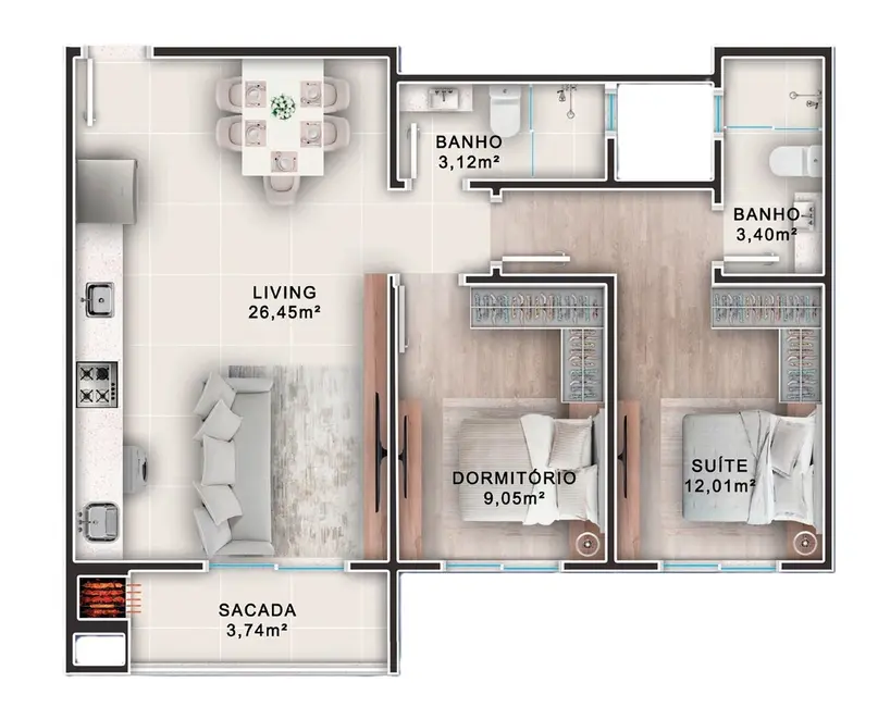 Apartamento com 2 quartos à venda em Municípios, Balneario Camboriu - SC - imagem 4 Foto 4 de Apartamento com 2 quartos à venda em Municípios, Balneario Camboriu - SC