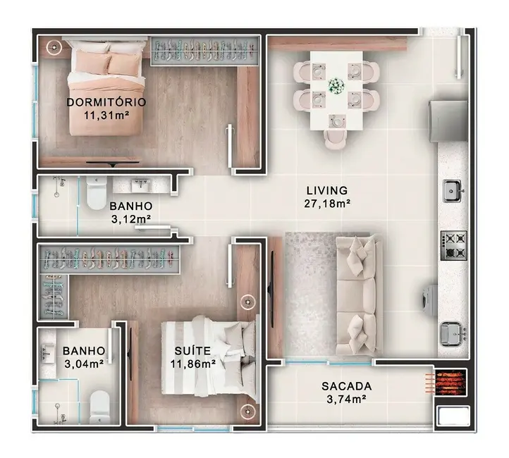 Apartamento com 2 quartos à venda em Municípios, Balneario Camboriu - SC - imagem 5 Foto 5 de Apartamento com 2 quartos à venda em Municípios, Balneario Camboriu - SC