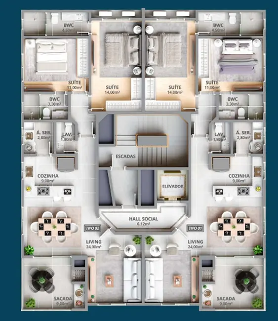 Foto 2 de Apartamento com 2 quartos à venda em Meia Praia, Itapema - SC