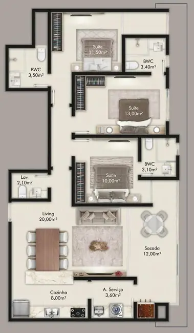 Foto 3 de Apartamento com 3 quartos à venda em Centro, Itapema - SC