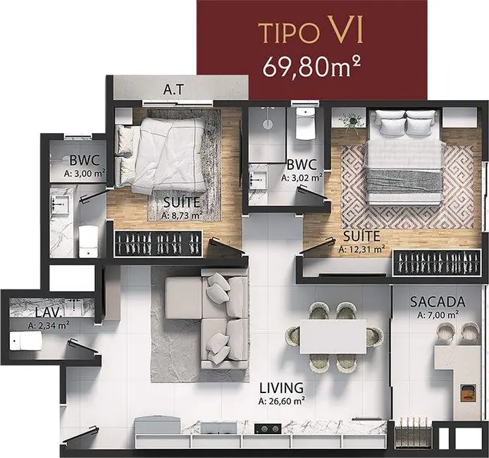 Foto 6 de Apartamento com 2 quartos à venda em Itapema - SC