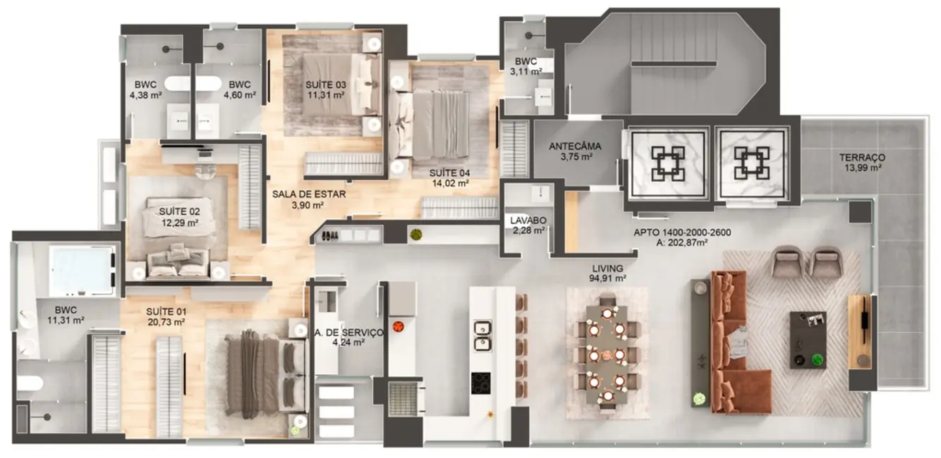 Apartamento com 4 quartos à venda em Centro, Balneario Camboriu - SC - imagem 9 Foto 9 de Apartamento com 4 quartos à venda em Centro, Balneario Camboriu - SC