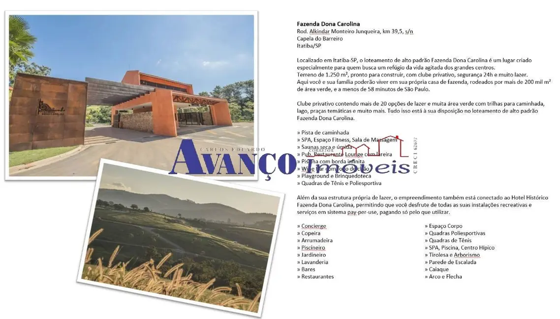 Foto 7 de Lote de Condomínio à venda, 1275m2 em Capela do Barreiro, Itatiba - SP