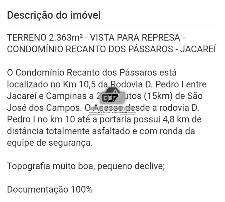 Foto 3 de Lote de Condomínio à venda, 3363m2 em Chácaras Condomínio Recanto Pássaros II, Jacarei - SP
