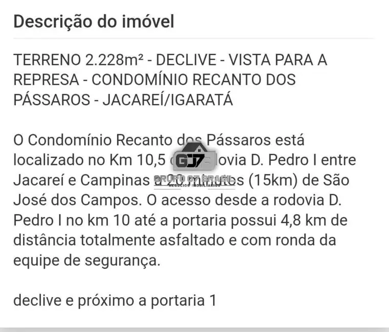 Foto 2 de Lote de Condomínio à venda, 2228m2 em Chácaras Condomínio Recanto Pássaros II, Jacarei - SP