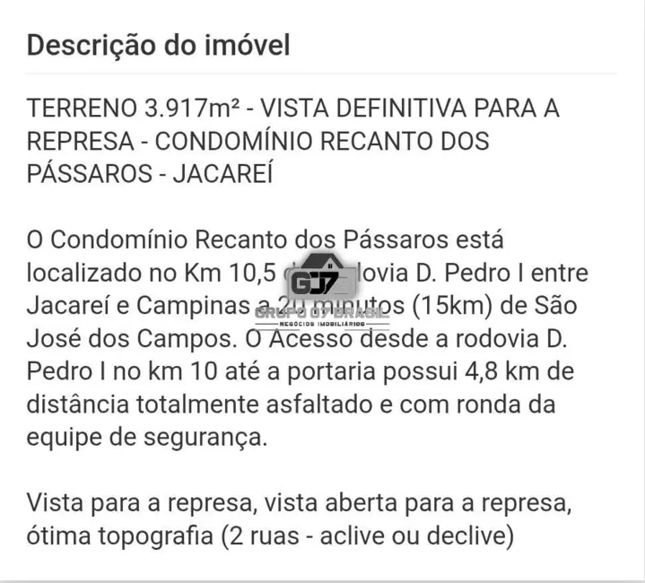 Foto 2 de Lote de Condomínio à venda, 3917m2 em Chácaras Condomínio Recanto Pássaros II, Jacarei - SP