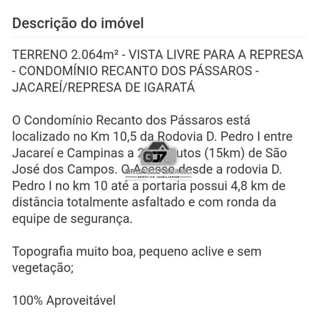 Foto 2 de Lote de Condomínio à venda, 2064m2 em Chácaras Condomínio Recanto Pássaros II, Jacarei - SP