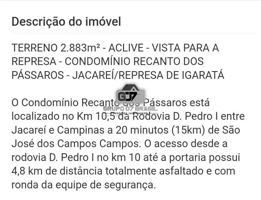 Foto 6 de Lote de Condomínio à venda, 2883m2 em Chácaras Condomínio Recanto Pássaros II, Jacarei - SP