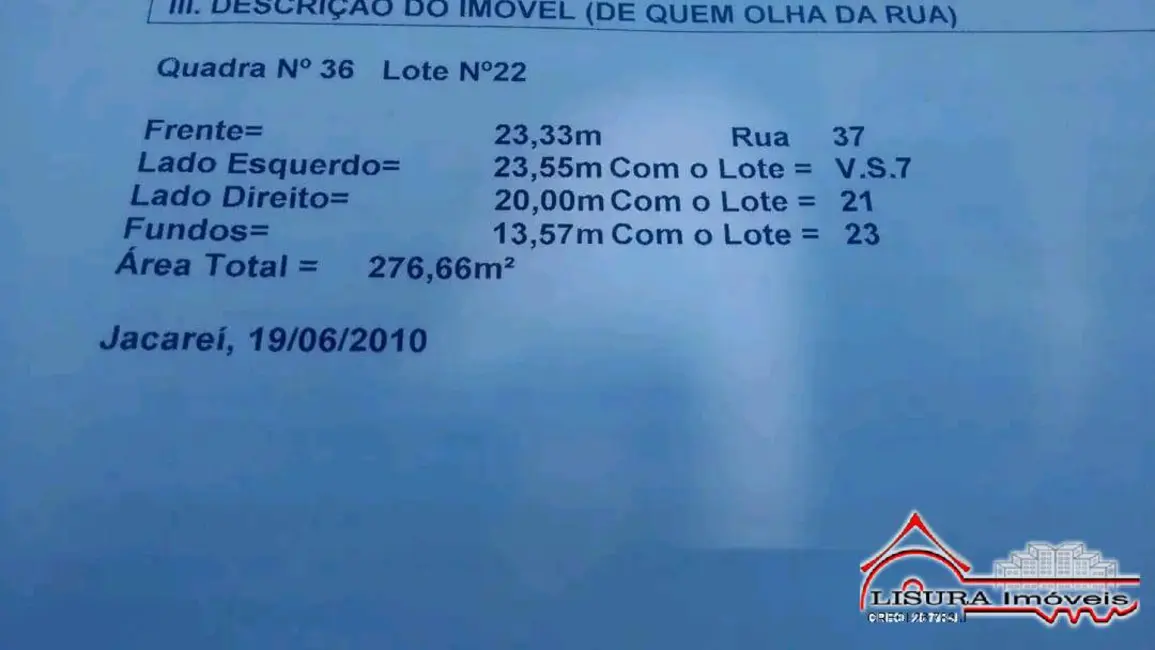 Foto 5 de Terreno / Lote à venda, 277m2 em Residencial Santa Paula, Jacarei - SP