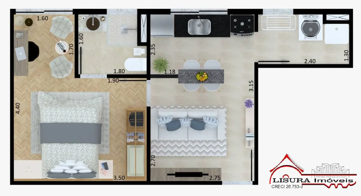 Foto 5 de Apartamento com 1 quarto à venda, 53m2 em Jardim Califórnia, Jacarei - SP