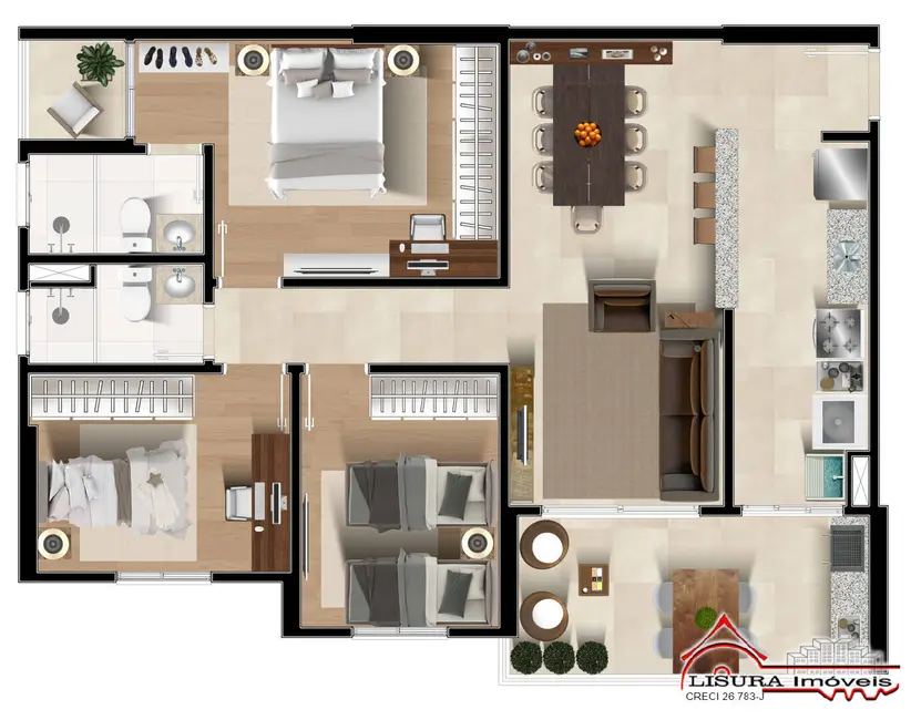 Foto 1 de Apartamento com 3 quartos à venda, 83m2 em Jardim Pereira do Amparo, Jacarei - SP