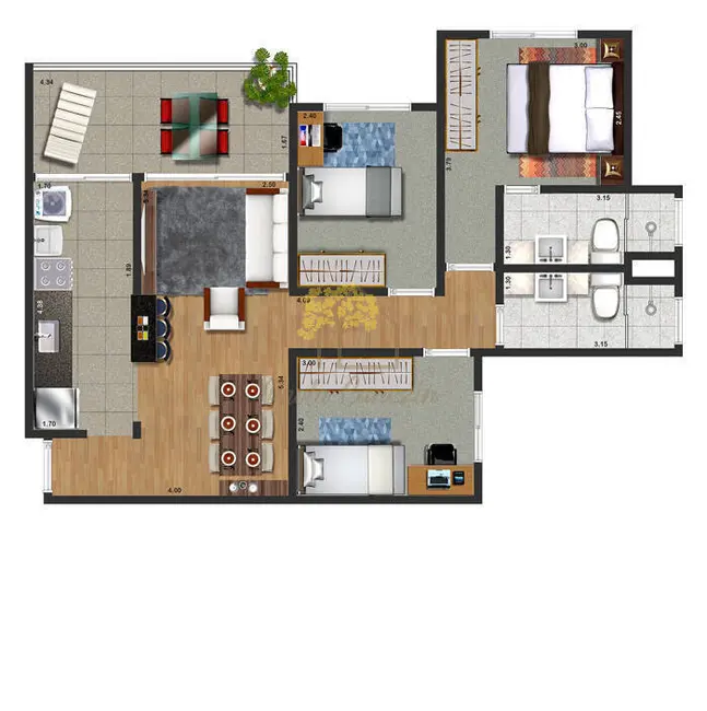 Apartamento com 3 quartos à venda, 73m2 em Sao Jose Dos Campos - SP - imagem 4 Foto 4 de Apartamento com 3 quartos à venda, 73m2 em Sao Jose Dos Campos - SP