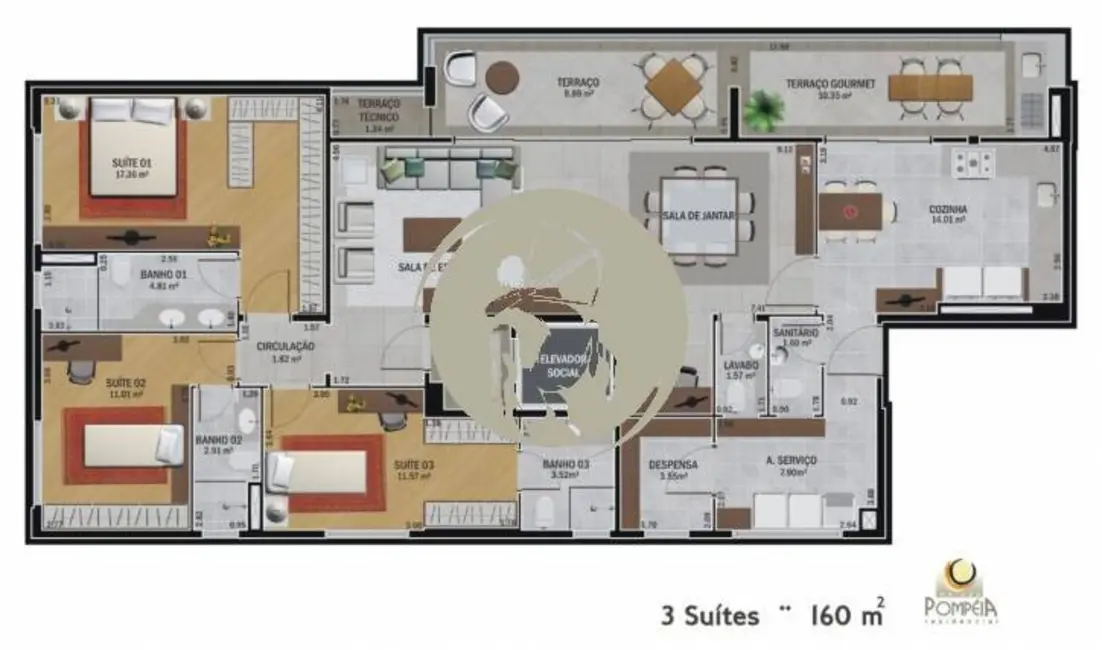 Foto 3 de Apartamento com 3 quartos à venda, 160m2 em Pompéia, Santos - SP