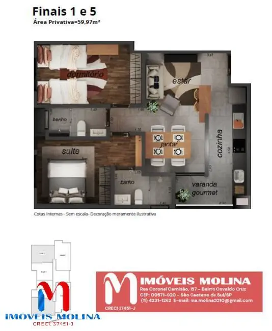 Foto 2 de Apartamento com 2 quartos à venda, 55m2 em Santa Paula, Sao Caetano Do Sul - SP