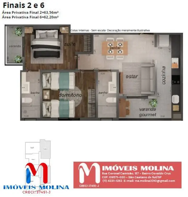 Foto 3 de Apartamento com 2 quartos à venda, 60m2 em Osvaldo Cruz, Sao Caetano Do Sul - SP