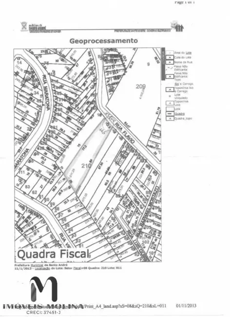 Foto 3 de Terreno / Lote à venda, 1511m2 em Vila Alto de Santo André, Santo Andre - SP