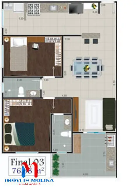 Foto 6 de Apartamento com 2 quartos à venda, 76m2 em Aviação, Praia Grande - SP