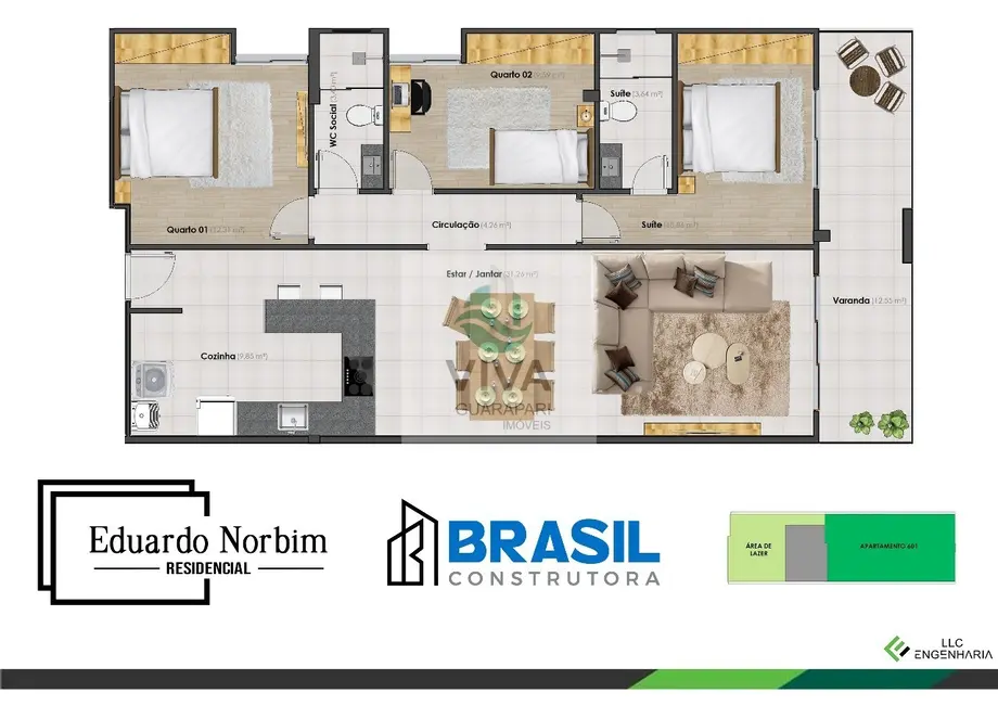 Apartamento com 2 quartos à venda, 128m2 em Praia do Morro, Guarapari - ES - imagem 9 Foto 9 de Apartamento com 2 quartos à venda, 128m2 em Praia do Morro, Guarapari - ES