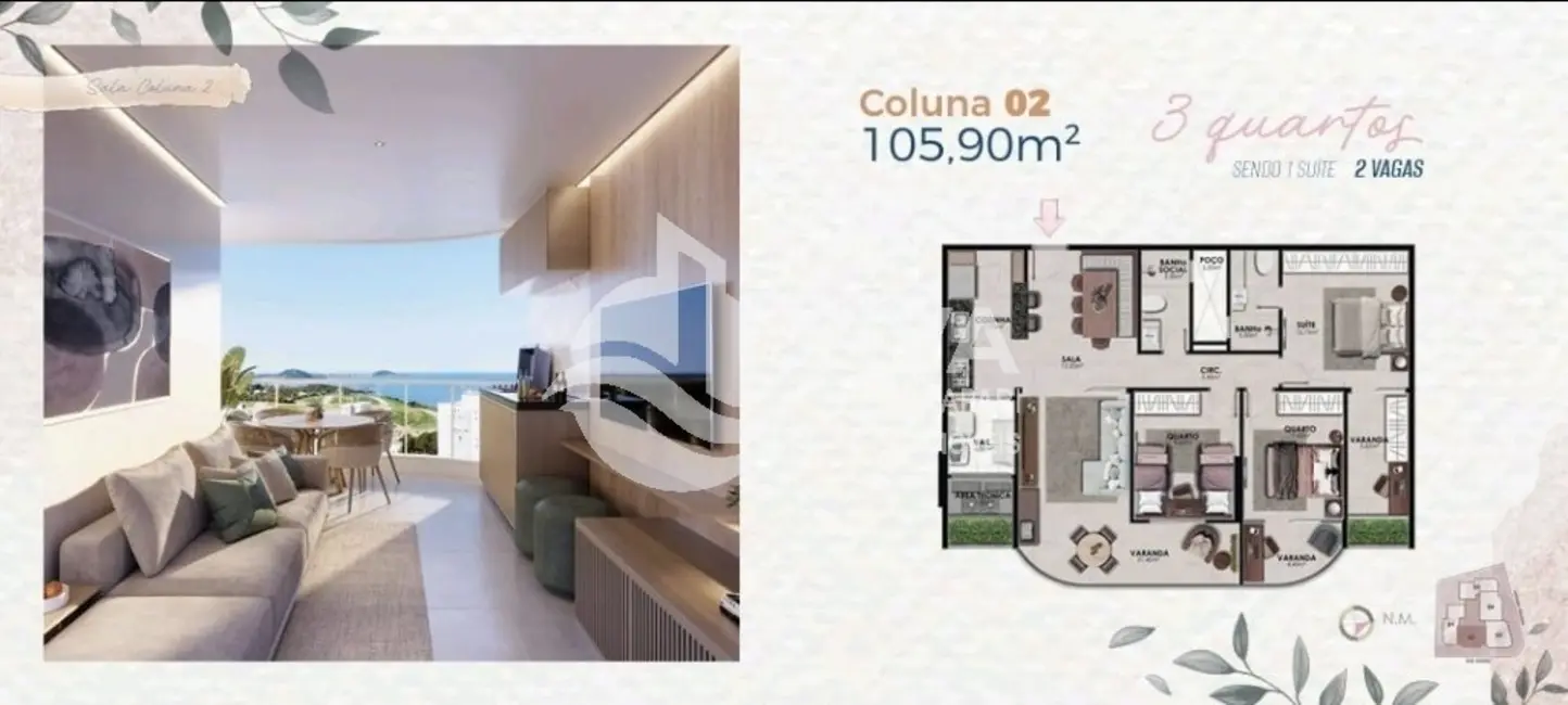 Foto 2 de Apartamento com 3 quartos à venda, 106m2 em Praia do Morro, Guarapari - ES