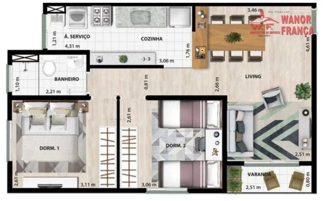 Foto 1 de Apartamento com 2 quartos à venda, 50m2 em Figueira, Guaratingueta - SP