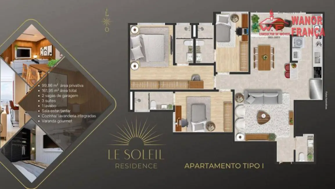 Foto 2 de Apartamento com 3 quartos à venda, 159m2 em Nova Guará, Guaratingueta - SP