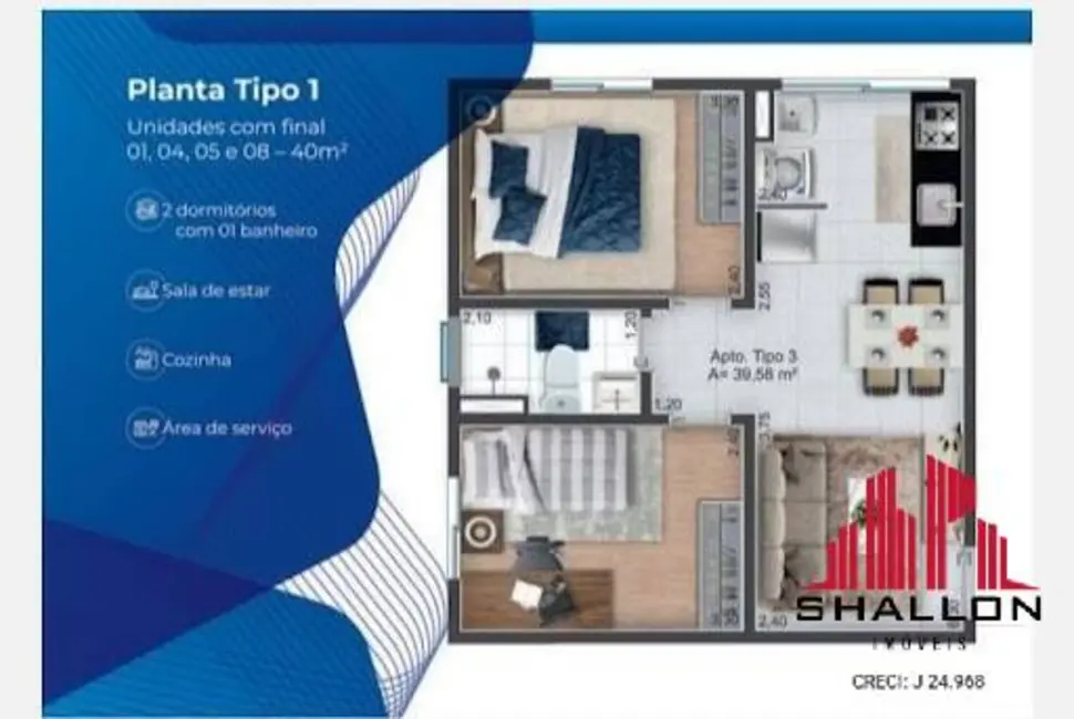 Foto 3 de Apartamento com 2 quartos à venda e para alugar, 3927m2 em Loteamento Dinorá Rosa, Sorocaba - SP