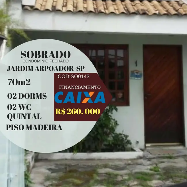 Foto 1 de Sobrado com 2 quartos à venda, 70m2 em Jardim Arpoador, São Paulo - SP