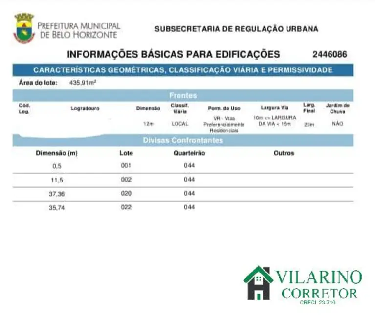 Foto 4 de Terreno / Lote à venda, 435m2 em União, Belo Horizonte - MG