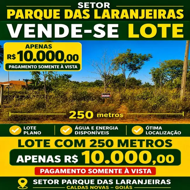 Foto 1 de Terreno / Lote à venda, 250m2 em Caldas Novas - GO