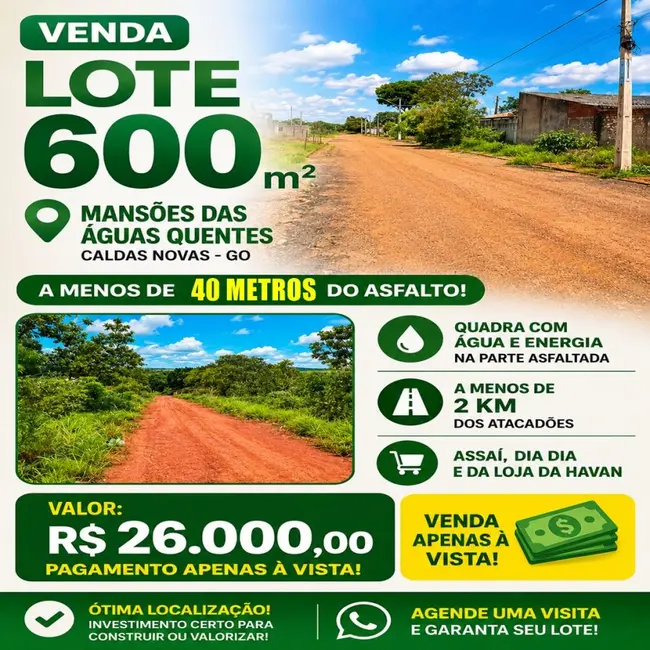Foto 1 de Terreno / Lote à venda, 600m2 em Caldas Novas - GO