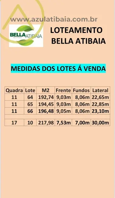 Foto 6 de Terreno / Lote à venda, 193m2 em Atibaia - SP