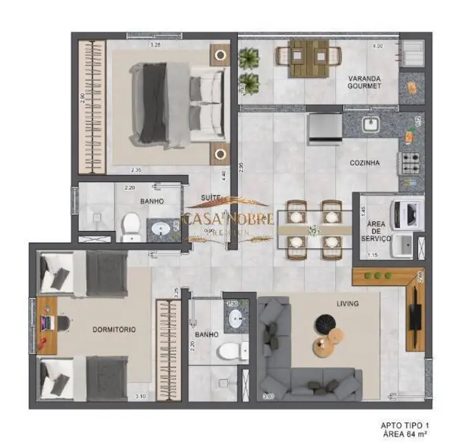 Foto 4 de Apartamento com 2 quartos à venda, 64m2 em Vila São José, Taubate - SP