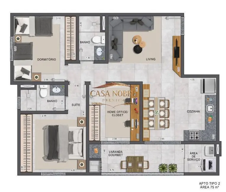 Foto 5 de Apartamento com 2 quartos à venda, 64m2 em Vila São José, Taubate - SP