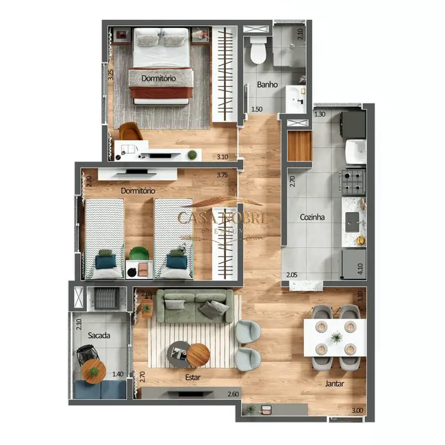 Foto 4 de Apartamento com 2 quartos à venda, 63m2 em Tremembe - SP