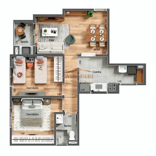 Foto 3 de Apartamento com 2 quartos à venda, 63m2 em Tremembe - SP