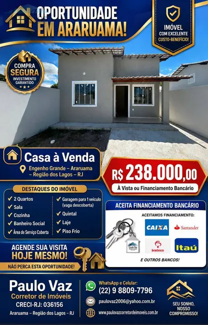 Foto 1 de Casa com 2 quartos à venda, 180m2 em Araruama - RJ
