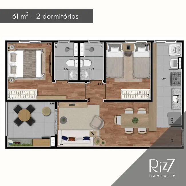 Foto 5 de Apartamento com 2 quartos à venda, 57m2 em Parque Campolim, Sorocaba - SP