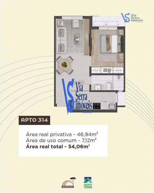 Apartamento com 1 quarto à venda, 54m2 em Gramado - RS - imagem 7 Foto 7 de Apartamento com 1 quarto à venda, 54m2 em Gramado - RS