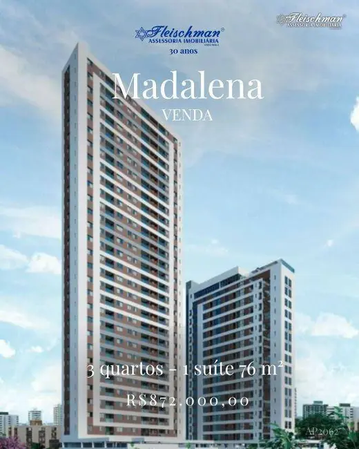 Foto 1 de Apartamento com 3 quartos à venda, 76m2 em Madalena, Recife - PE