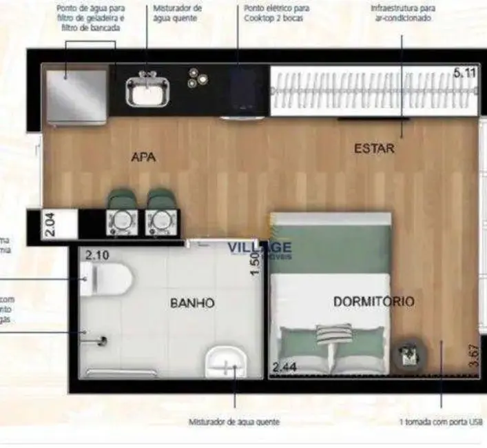 Kitnet com 1 quarto à venda, 20m2 em Vila Firmiano Pinto, São Paulo - SP - imagem 4 Foto 4 de Kitnet com 1 quarto à venda, 20m2 em Vila Firmiano Pinto, São Paulo - SP