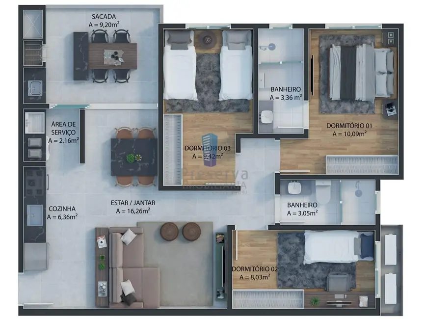 Apartamento com 3 quartos à venda, 79m2 em Dom Bosco, Itajai - SC - imagem 5 Foto 5 de Apartamento com 3 quartos à venda, 79m2 em Dom Bosco, Itajai - SC