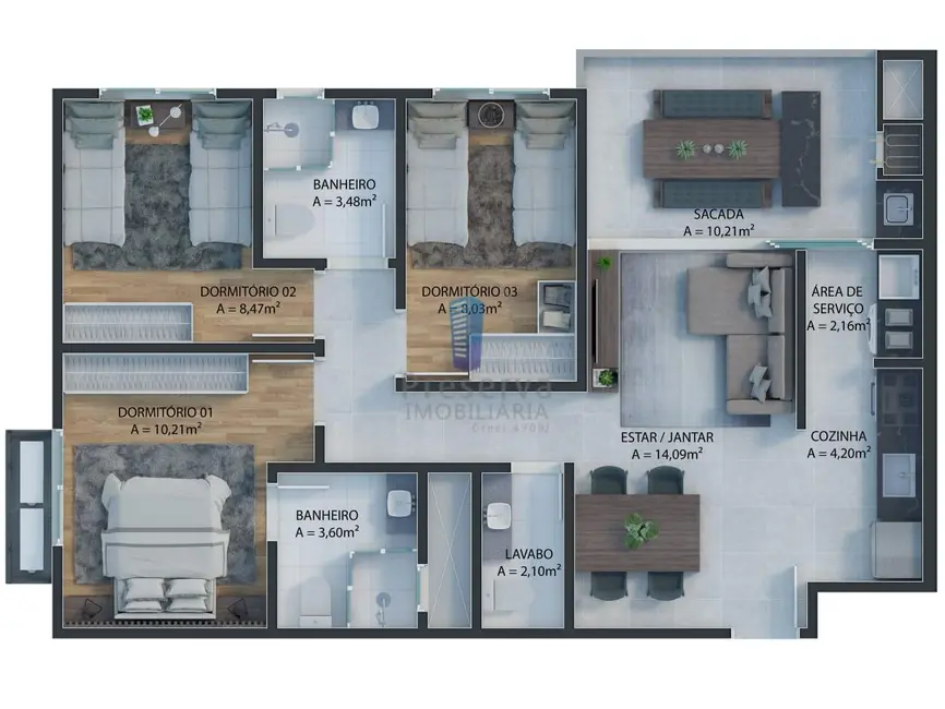 Apartamento com 3 quartos à venda, 79m2 em Dom Bosco, Itajai - SC - imagem 4 Foto 4 de Apartamento com 3 quartos à venda, 79m2 em Dom Bosco, Itajai - SC