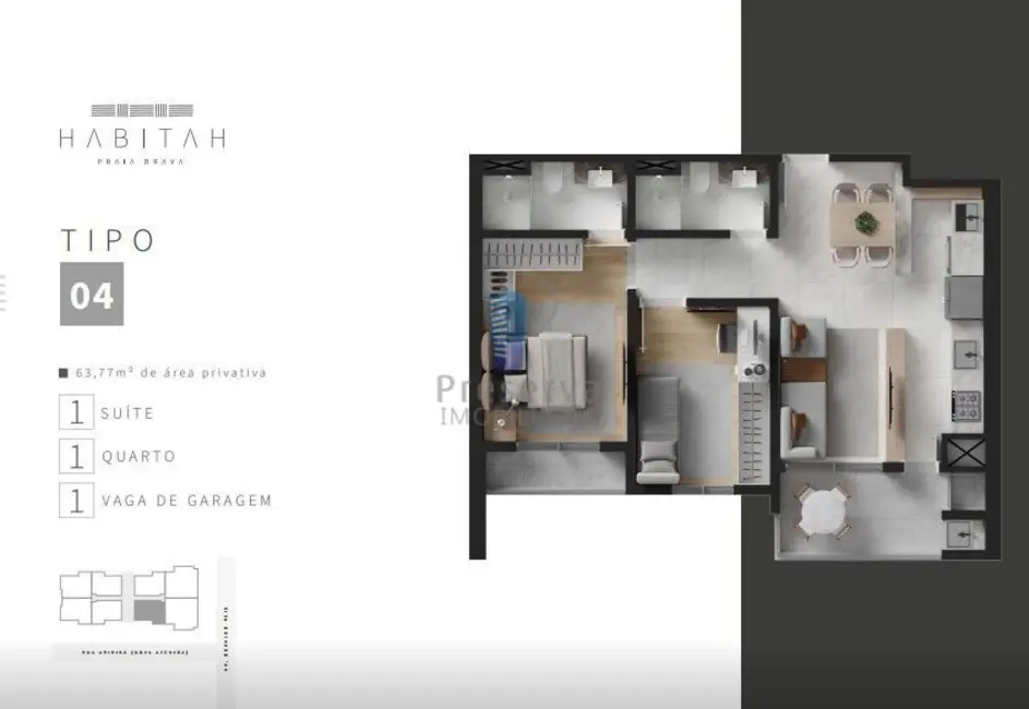 Apartamento com 2 quartos à venda, 63m2 em Itajai - SC - imagem 6 Foto 6 de Apartamento com 2 quartos à venda, 63m2 em Itajai - SC