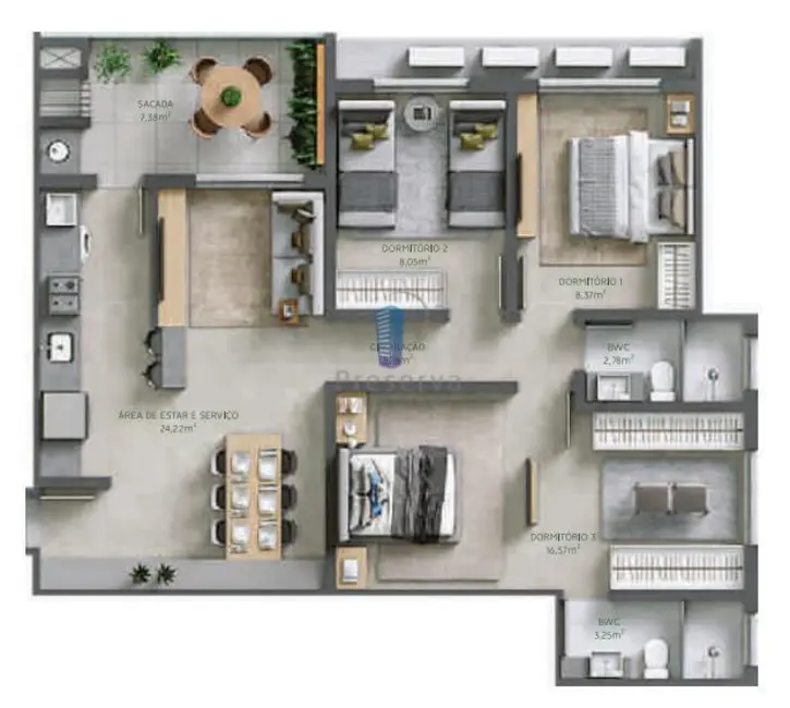 Apartamento com 3 quartos à venda, 85m2 em São Vicente, Itajai - SC - imagem 3 Foto 3 de Apartamento com 3 quartos à venda, 85m2 em São Vicente, Itajai - SC