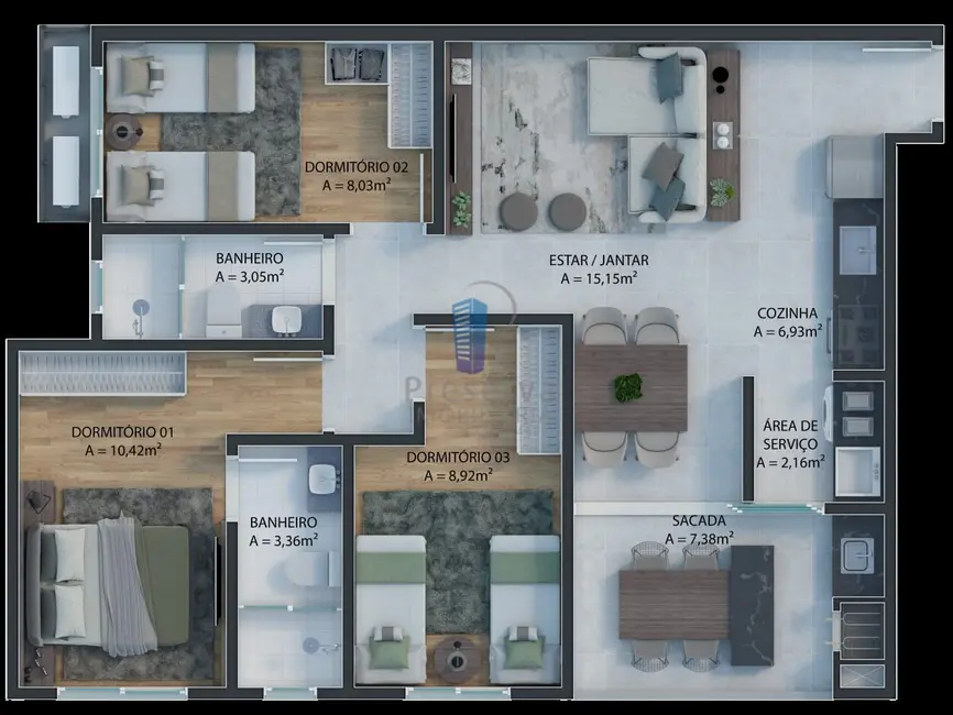 Foto 2 de Apartamento com 3 quartos à venda, 77m2 em Dom Bosco, Itajai - SC